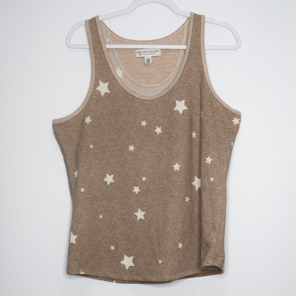 Live Love Lounge Karen Neuberger Taupe Star Print Pajama Tank Size XL‎